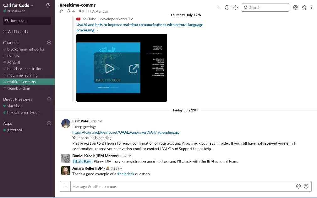 Call for Code Slack team