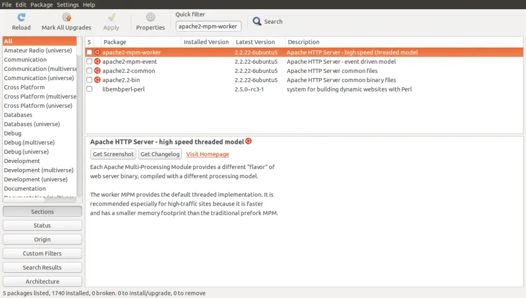 Install apache2-mpm-worker instead of the regular apache2-mpm-prefork for performance. This is your choice, however, and the rest of the setup will work with either.