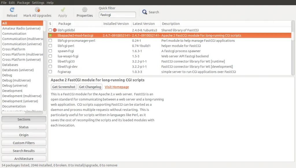 Also enable libapache2-mod-fastcgi (not fcgid) as we are going to need it for FPM. fcgid lacks certain configuration necessary to work with FPM and hence we use the older mod_fastcgi.