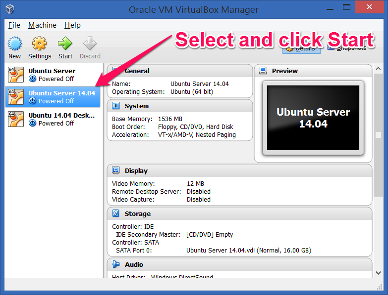Install Ubuntu Server 14.04+ on VirtualBox